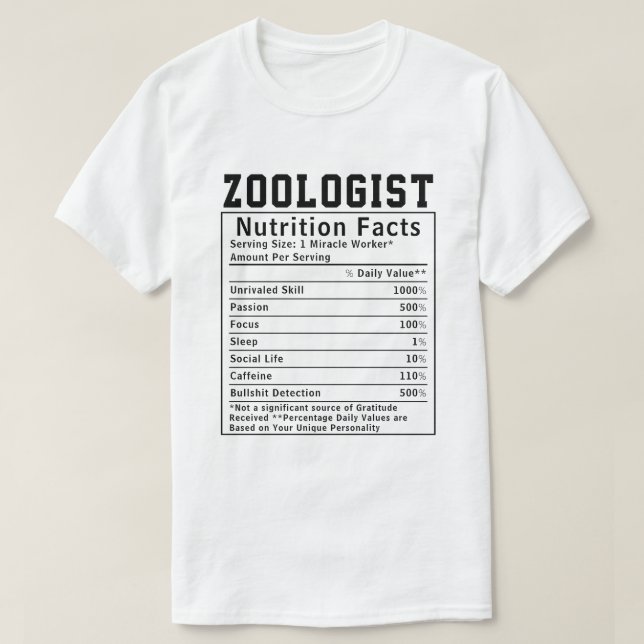 T-shirt Zoologiste Nutrition Facts Design - Nature Lover (Design devant)