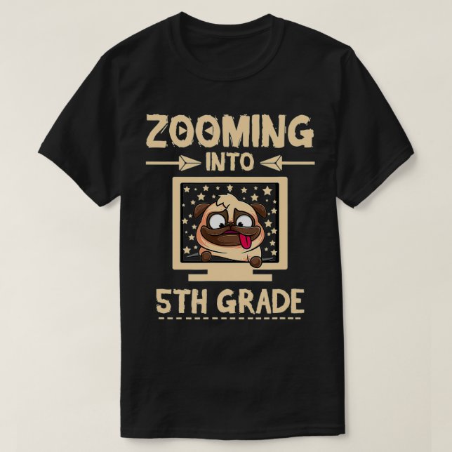 T-shirt Zoom en 5e année Virtual Retour à l'école Chien (Design devant)