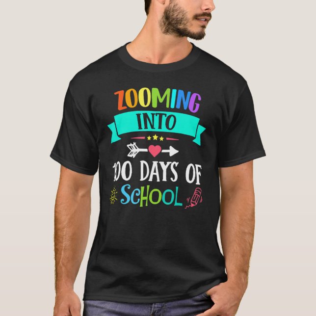 T-shirt Zooming Into 100 Days Of School Teacher Kids   (Devant)