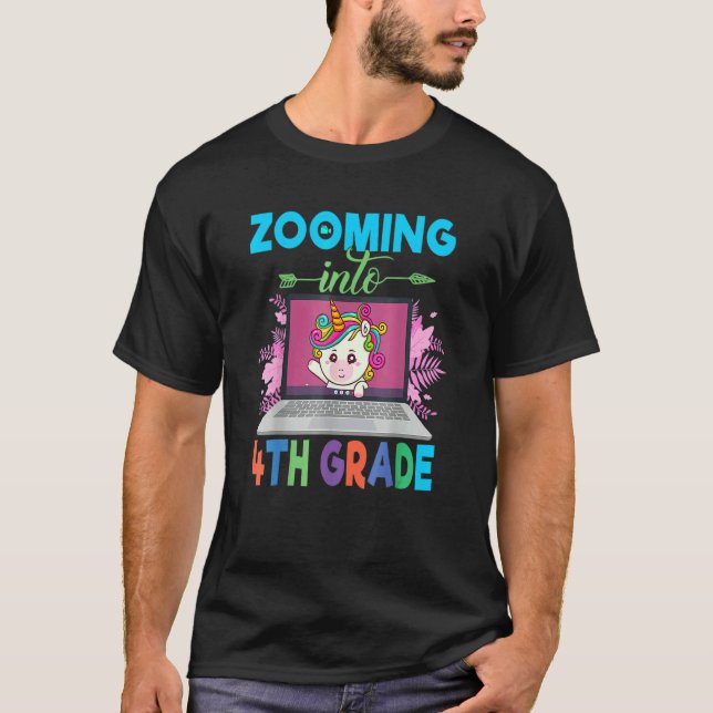 T-shirt Zooming Into 4th Grade  Unicorn Virtual Back To Sc (Devant)