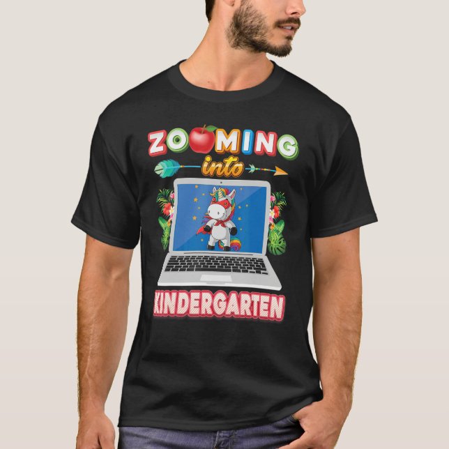 T-shirt Zooming Into Kindergarten Grade Virtual Unicorn Ki (Devant)