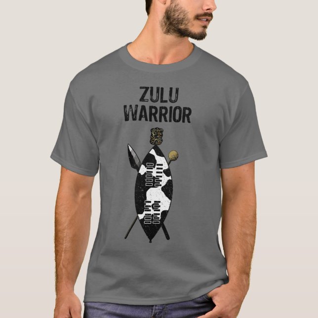 T-shirt Zulu Guerrier Bouclier Spear Knobkerrie Afrique T- (Devant)
