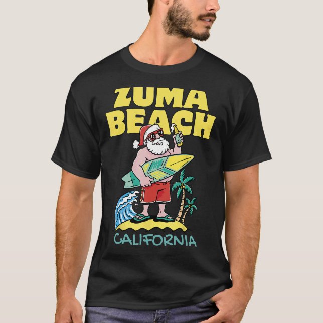 T-shirt ZUMA BEACH CALIFORNIA Père Noël Christmas Surfing (Devant)
