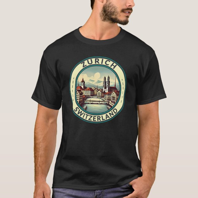 T-shirt Zurich Suisse Illustration Insigne d'art de voyage (Devant)