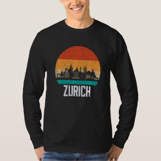 T-shirt Zurich Suisse Rétro Vintage Coucher de soleil Toit