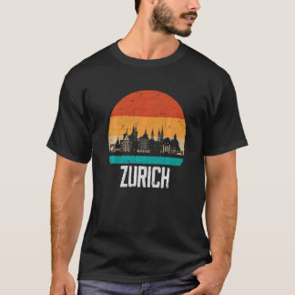 T-shirt Zurich Suisse Rétro Vintage Coucher de soleil Toit