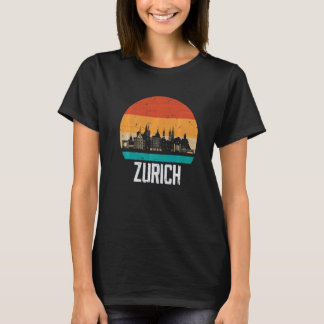 T-shirt Zurich Switzerland Retro Vintage Sunset Skyline Zu
