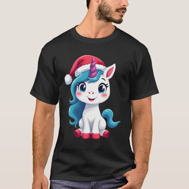 T-shirts à manches courtes licorne Noël_Père Noël  (Devant)