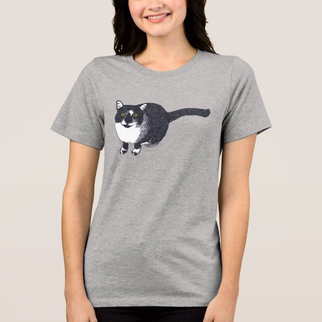 T-shirts au chat noir et blanc mignon en pointilli (Recto)