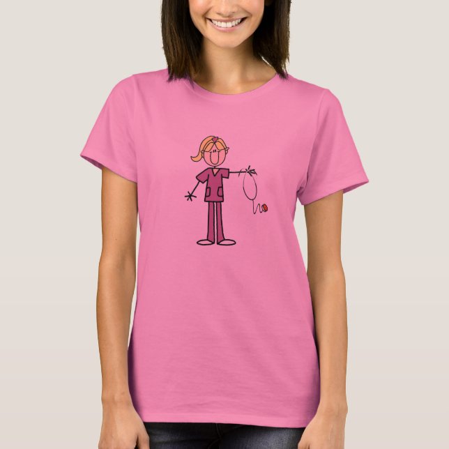 T-shirts Blond Female Stick Figure Nurse (Devant)
