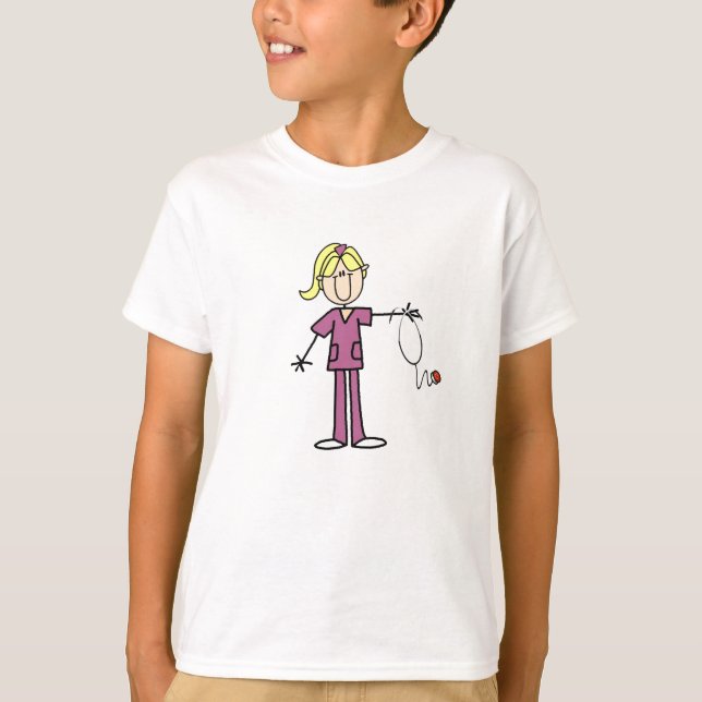T-shirts Blond Female Stick Figure Nurse (Devant)
