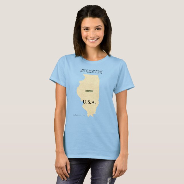 T-shirts - Carte de l'Illinois avec nom de ville (Devant entier)