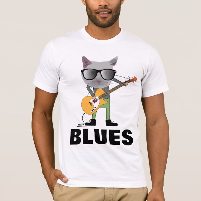 T-shirts CAT JOUE DU BLUES À LA GUITARE (Devant)