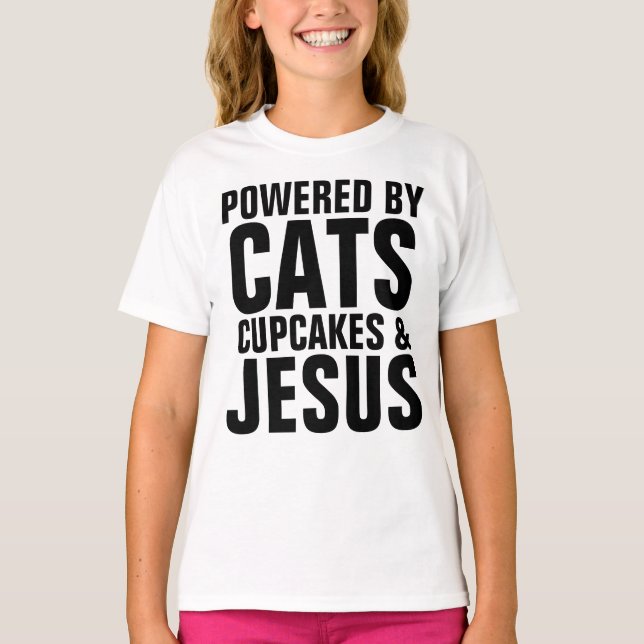 T-shirts Christian Cat, CATS CUPCAKES & JESUS (Devant)