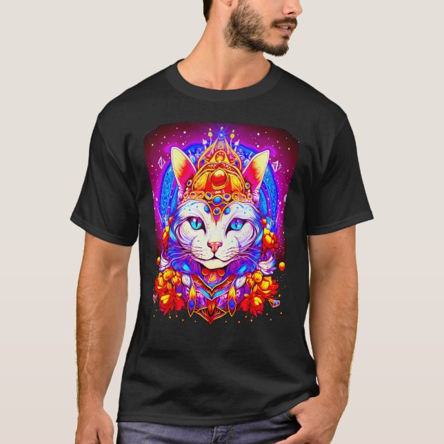 T-shirts Cosmic Kitty Chat royal avec couronne dor (Devant)