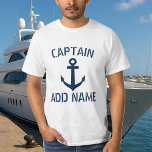 T-shirts d'ancrage personnalisés du nom du capitai<br><div class="desc">T-shirts d'ancrage personnalisés du nom du capitaine de bateau. Vêtements nautiques avec ancre bleu marine et nom personnalisé ou monogramme initial. Un cadeau d'anniversaire maritime pour les marins. Faites votre propre pour skipper papa, père, grand-père, oncle, fils, ami, beau-père, stepdad, etc. Typographie vintage avec design d'ancre de navire. Vêtements personnalisables...</div>