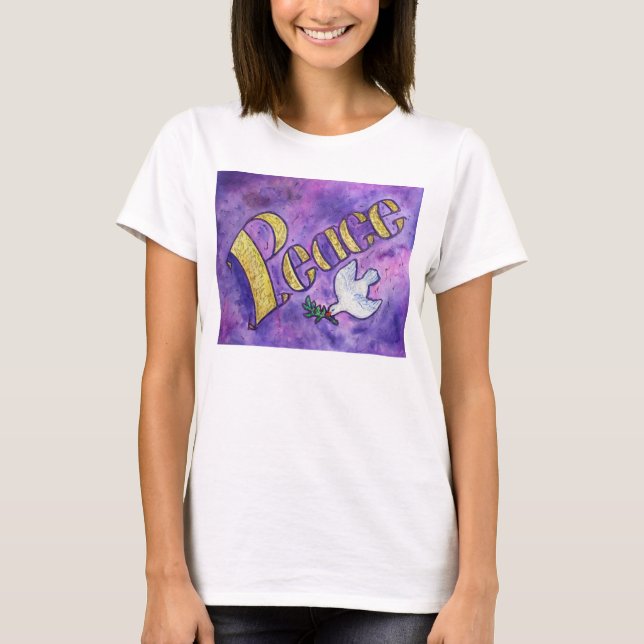 T-shirts d'art Word Inspirational de Peace Dove (Devant)