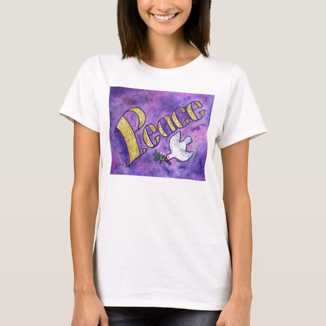 T-shirts d'art Word Inspirational de Peace Dove (Devant)