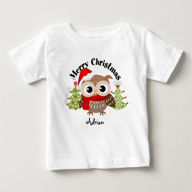 T-shirts de bébé de hibou de Joyeux Noël (Devant)