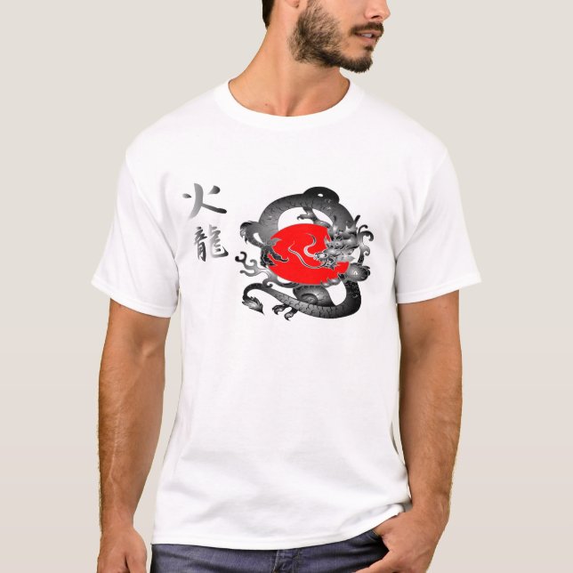 T-shirts de dragon du feu de drapeau du Japon (Devant)