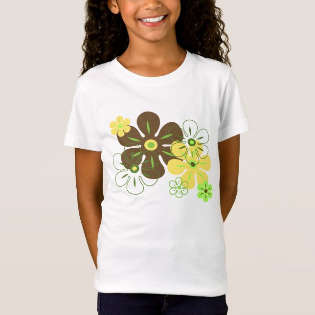 T-shirts de fille tropicale de pluie de fleurs (Devant)