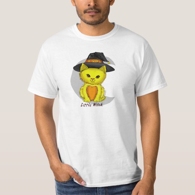 T-shirts de la sorcière au petit chat jaune (Devant)