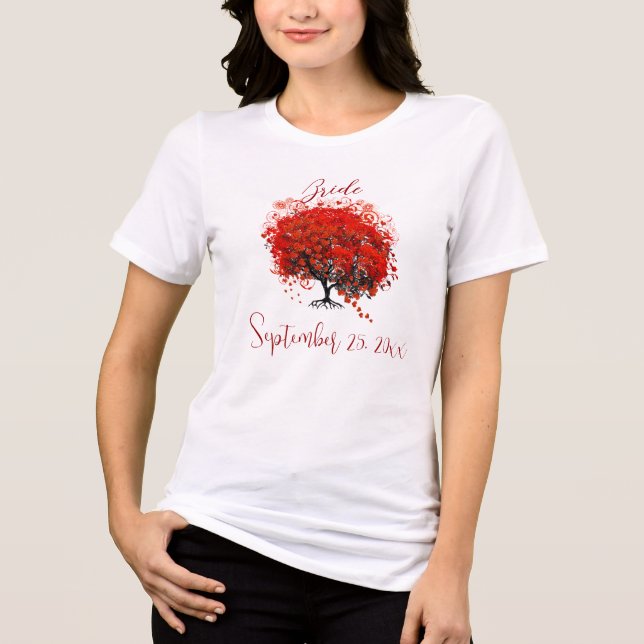 T-shirts de mariage avec feuille de coeur d'arbre  (Recto)