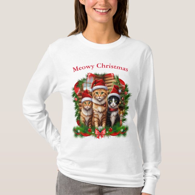 T-shirts de Noël Chats Mignons (Devant)