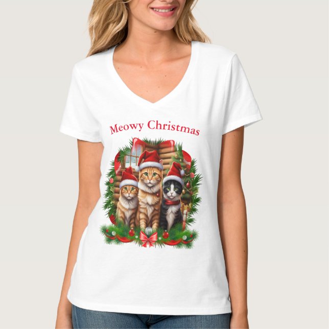 T-shirts de Noël de mignons chats (Devant)