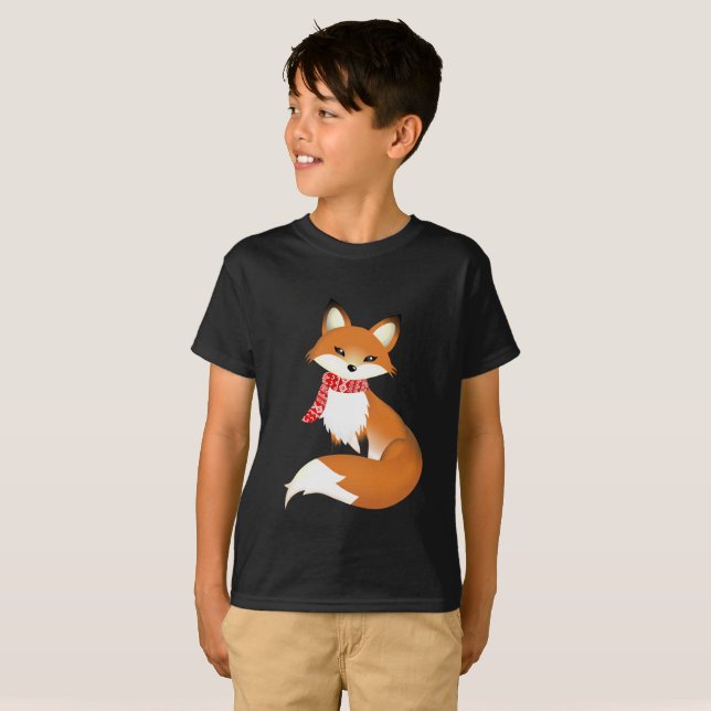 T-shirts d'enfant de Fox Hane rouge d'écharpe (Devant entier)