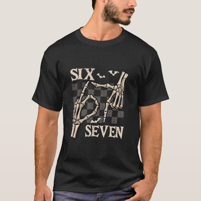T-shirts drôles 67 Meme Squelette Main 6 7 Hallowe (Devant)