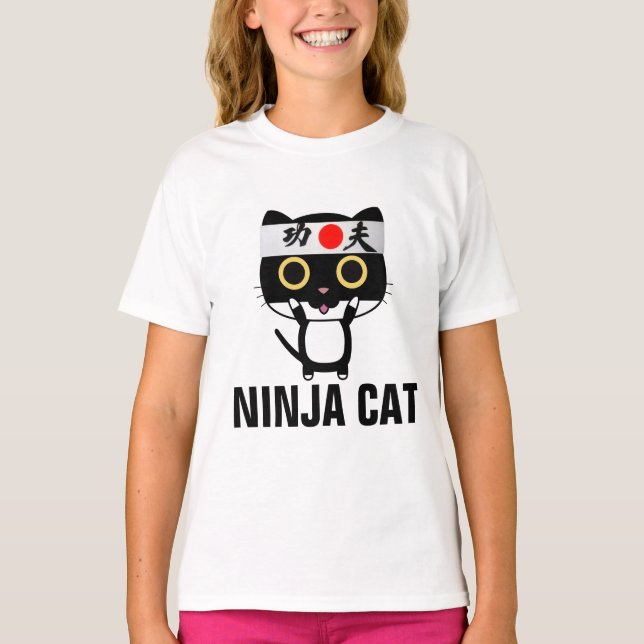 T-shirts drôles pour enfants NINJA CAT (Devant)