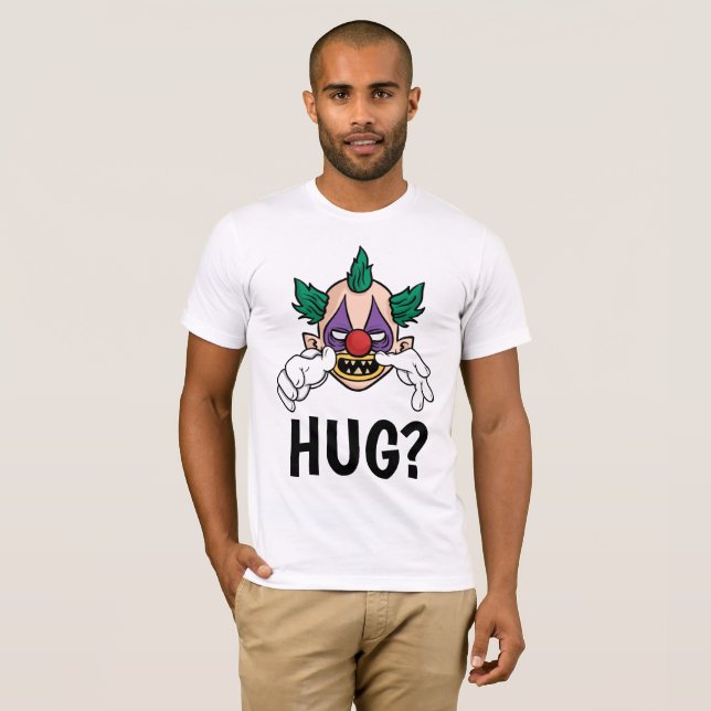 T-shirts drôles pour hommes, Clown effrayant Hug (Devant entier)