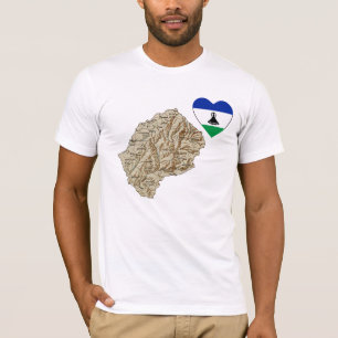 T-shirts du Lesotho Flag Heart and Map