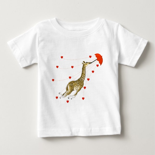 T-shirts fantaisistes girafe coeurs rouges (Devant)