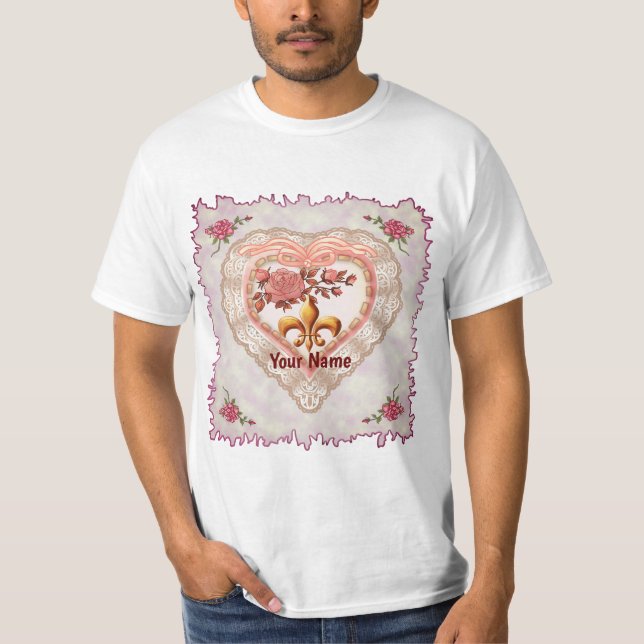 T-shirts Fleur De Lis Lacy Heart personnalisés (Devant)