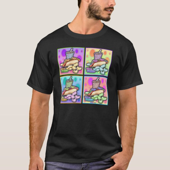 T-shirts foncés - Hot Dog Pop Art avec des frites  (Devant)