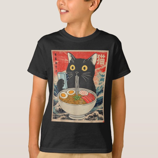 T-shirts graphiques drôles de ramen de chat japona (Devant)