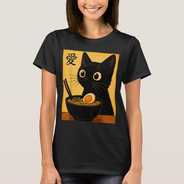 T-shirts graphiques drôles japonais Ramen de chat  (Devant)