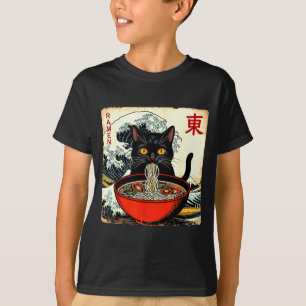 T-shirts graphiques drôles japonais Ramen de chat