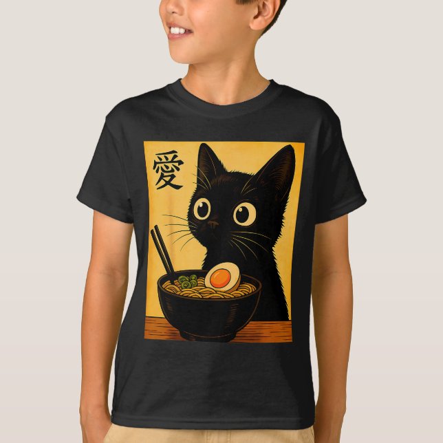 T-shirts graphiques drôles Kawaii Anime Chat Ramen (Devant)