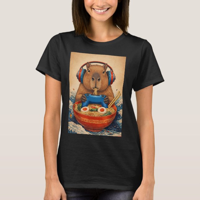 T-shirts graphiques drôles Kawaii Caapybara Ramen  (Devant)