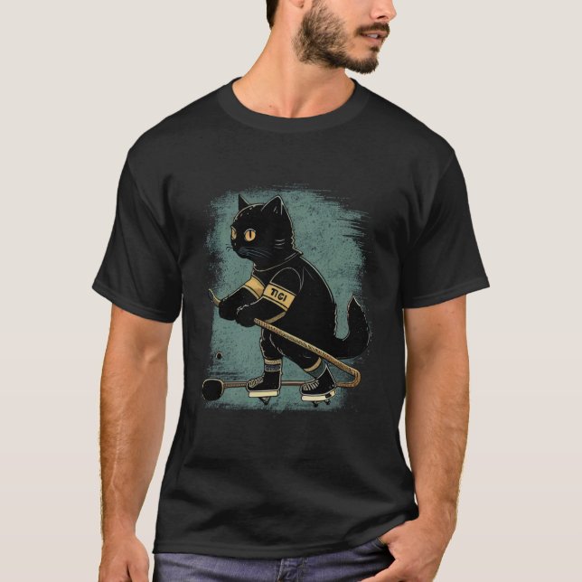 T-shirts graphiques rétro de hockey Black Cat pour (Devant)