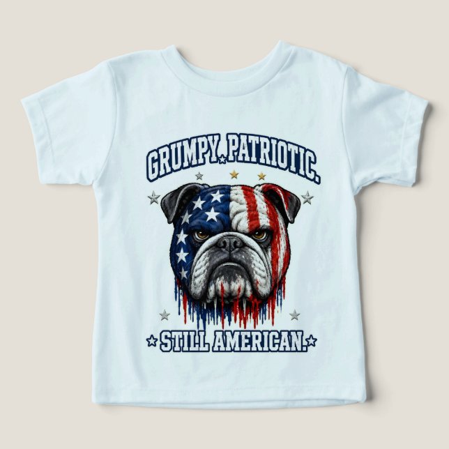 T-shirts Grumpy Patriotic Bulldog du 4 Juillet (Design Recto)