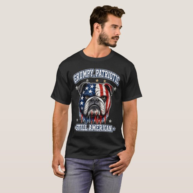 T-shirts Grumpy Patriotic Bulldog du 4 Juillet (Devant entier)