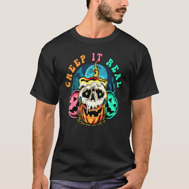 T-shirts Halloween Citrouille Squelette Effrayant  (Devant)