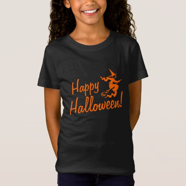 T-shirts Halloween pour enfants| sorcière au balai (Devant)