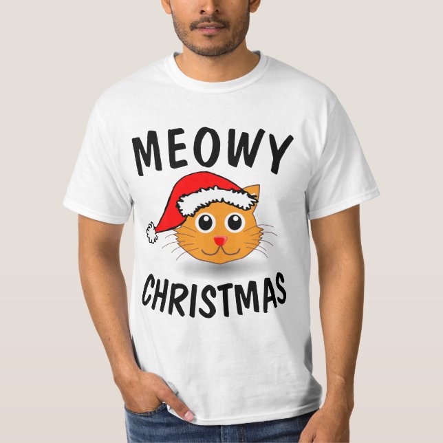 T-shirts Meowy Christmas Cat (Devant)