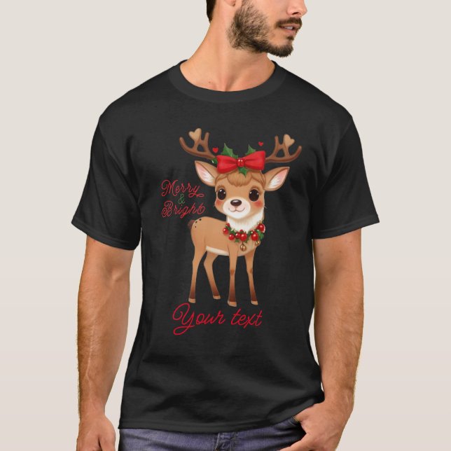 T-Shirts Merry&Bright Cute Reindeer (Devant)