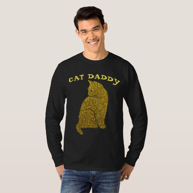 T-SHIRTS NOIRS À PAILlettes DORÉES FAUX CAT DADDY (Devant entier)